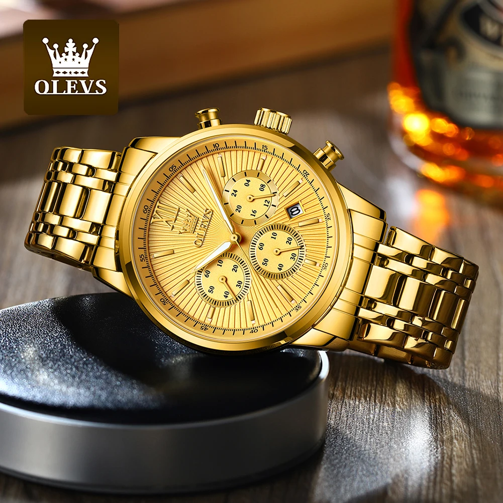 OLEVS Original Quartz Watch for Men Stainless Steel Waterproof Chronograph Calendar Man Watch Luxury Top Brand Men's Wristwatch