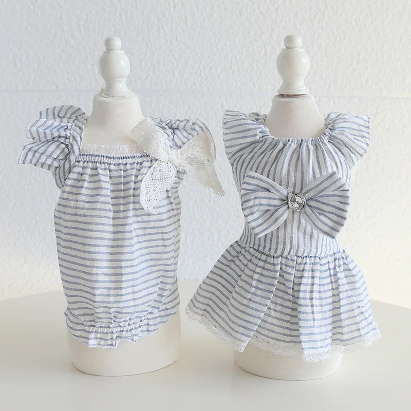 Strato Di Pizzo A Righe Spray Abito Da Sposa Gilet Pet Dog Clothes Dress Shirt Cat Vest Puppy Floral Pet Dress Abbigliamento Per Cani Teddy