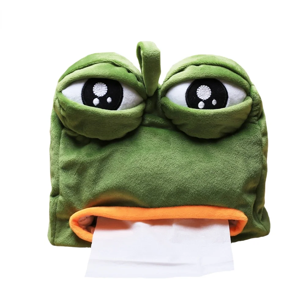 Scatola Di Fazzoletti Di Cartone Animato Occhiali Di Copertura Dispenser Di Carta Sad Frog Peluche Fazzoletti Custodia Portatile Home Office Hanging P