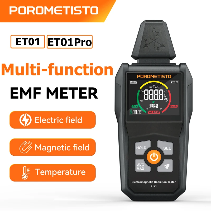 POROMETISTO ET01/ET01Pro Electromagnetic Radiation Test High Precision EMF Meter Temperature/ Electric/Magnetic Field Radiometer