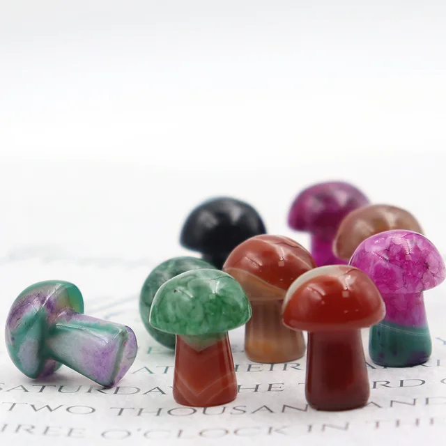 20PCS Mini Mushroom Charming Gemstones Figurine Stripe Stones Crafts  Healing Crystal Statue Wholesae Bulk 15*20mm