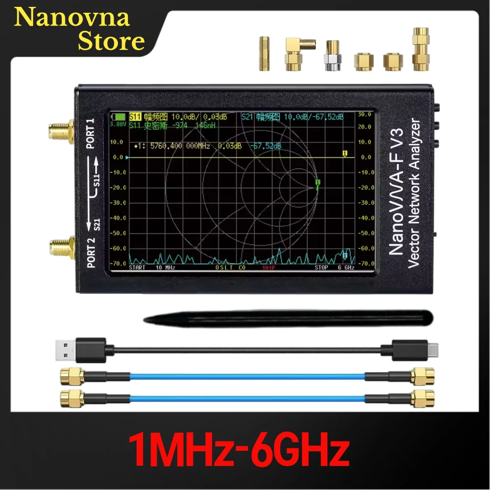 

NanoVNA-F V3 1MHz-6GHz Portable Vector Network Analyzer VNA for MF/HF/VHF/UHF/SHF Antenna,Built-in 4500mAh Battery,4.3in Screen