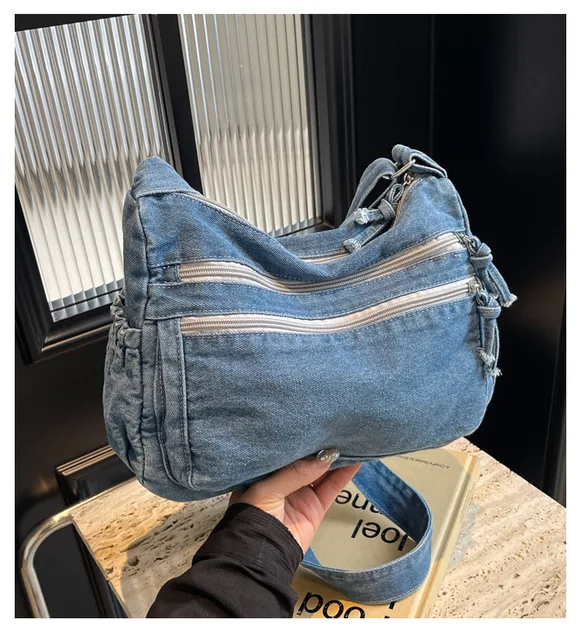 バッグ vintage denim shoulder bag Vintage Denim Hobo Bag - Large Capacity Womens Tote