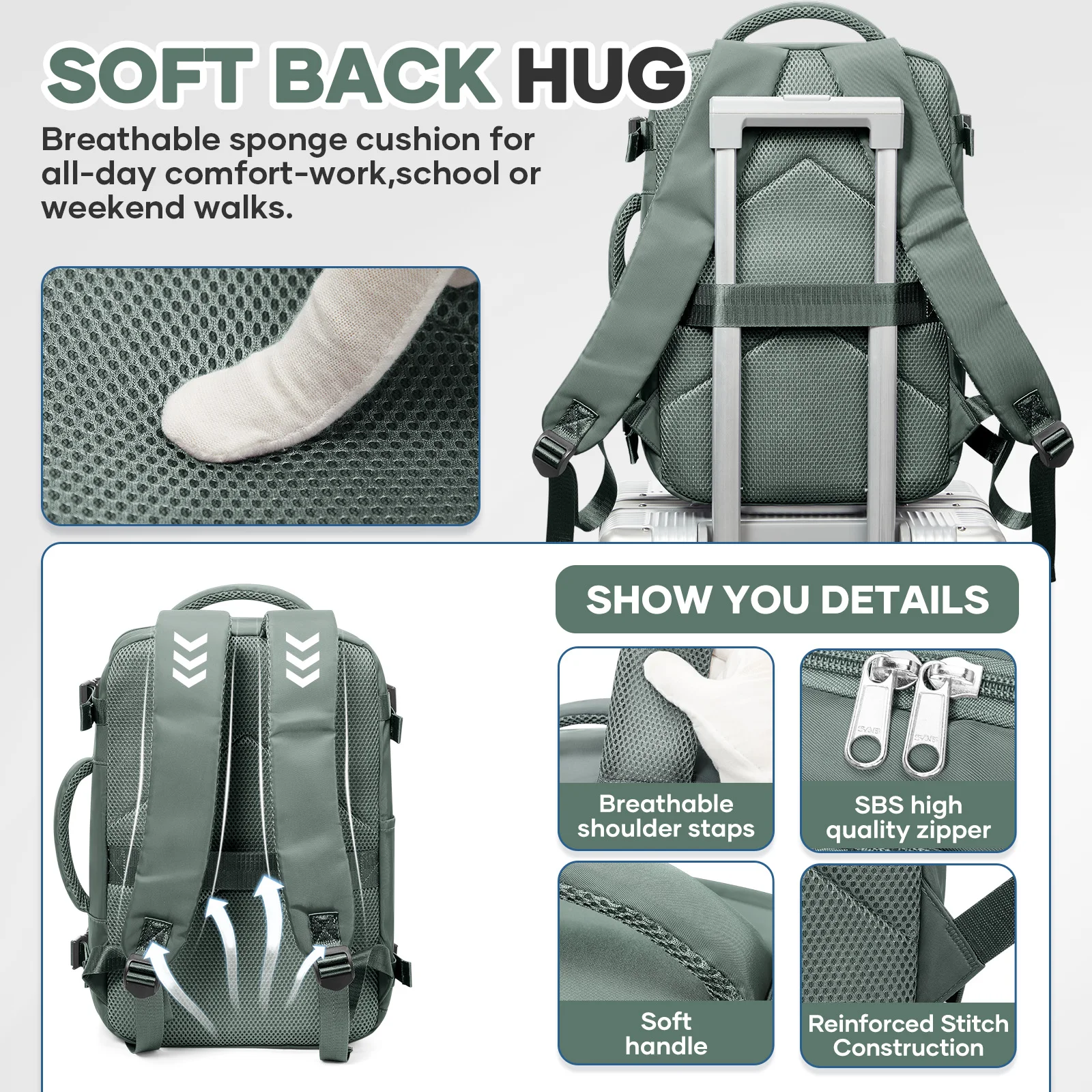 Travel Backpack for Ryanair 40x20x25 Cabin Bag, 40x30x20 for Carry-On Luggage Put Under Seat，Laptop Bag for Men, Cosmetic Bag