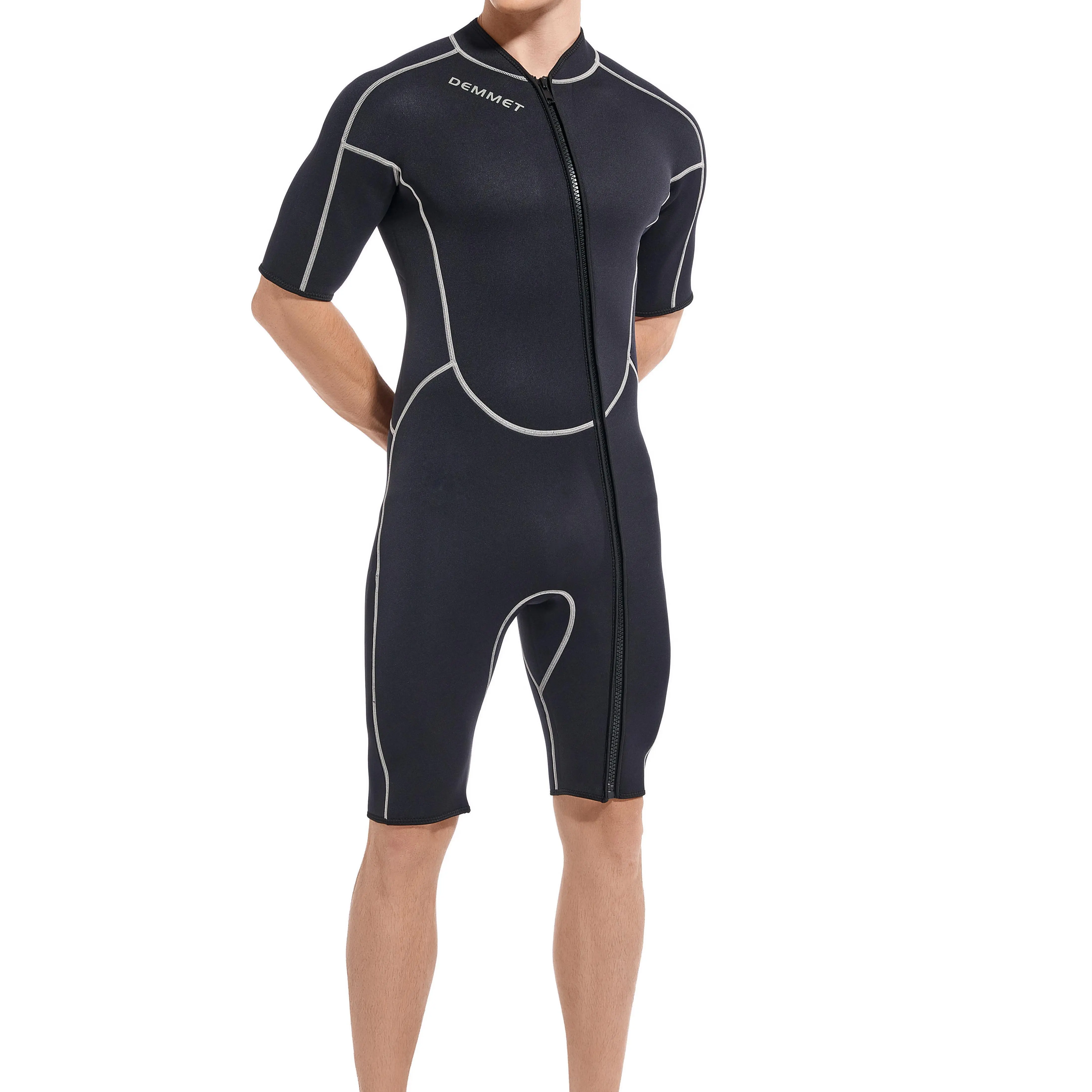 Mens 3mm Shorty Long Sleeve Wetsuit Womens Full Body Diving Suit Front Zip Diver for Diving Snorkeling Surfing Swimming