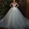 Customized Gorgeous Ball Gown Wedding Dress Sheer Neck Sequin Beaded Applique Long Sleeve Bridal Gown Princess Vestidos De Noiva 1