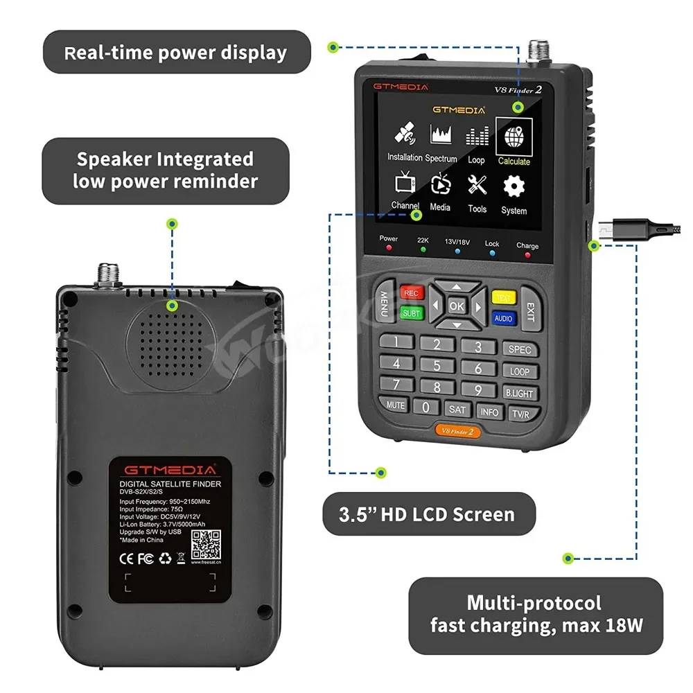 GTMEDIA V8 Finder2 Satellite Finder DVB-S/ DVB-S2/ MPEG-2/ MPEG4 Digital Sat Signal Detector Support Auto/Manual Search satellite finder