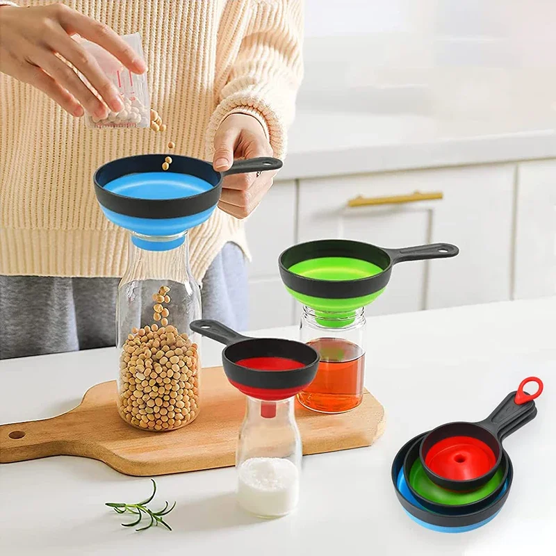 3Pcs/Set Silicone Folding Telescopic Funne With 3 Size Kitchen Funnel Powder Liquid Wide Mouth Jam Funnel Kitchen Utensils