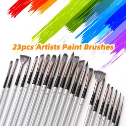 Ensemble de pinceaux à peinture professionnels, 23 pièces, différentes tailles, poils en Nylon, manche en bois, brosse à peinture avec grattoir, sac d'organisation en toile 