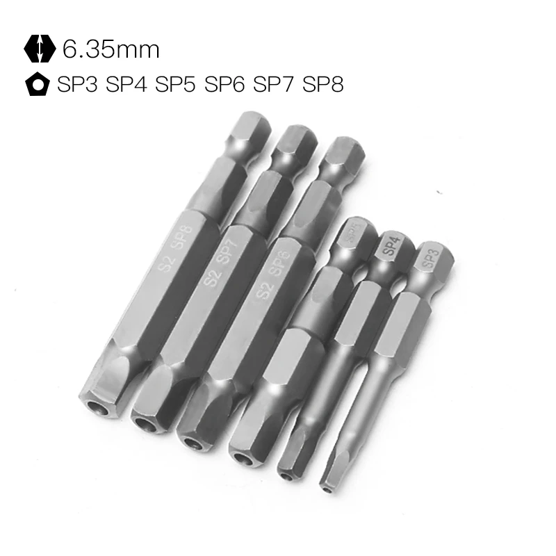 6pcs/lot 1/4" Hex Shank S2 Pentagon Screwdriver Drill Bit Security Bits