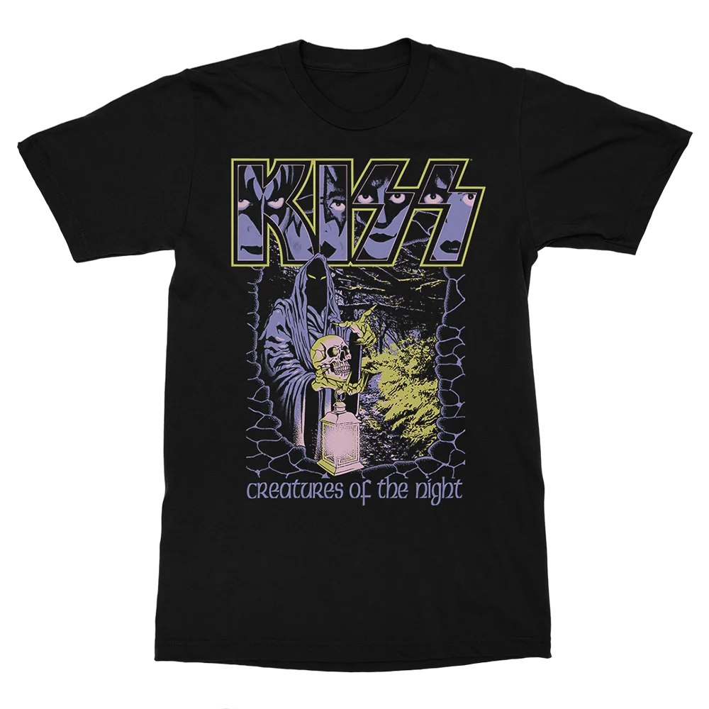 KISS Creatures of the Night Official T-Shirt – Dark-Themed Graphic Print with Band Logo & Gothic Illustration, Hard Rock