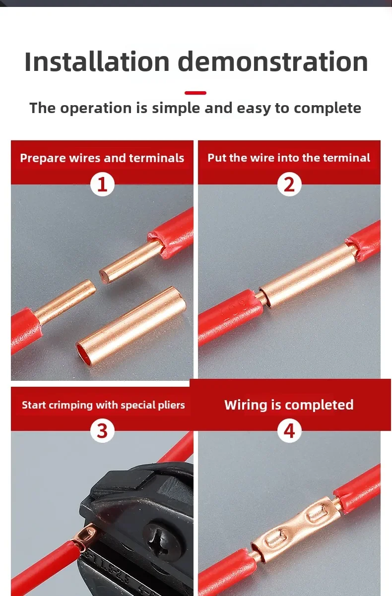 GT Small Copper Wire Connector Tubes-Purple Copper Joining Tubes for Electrical Terminals