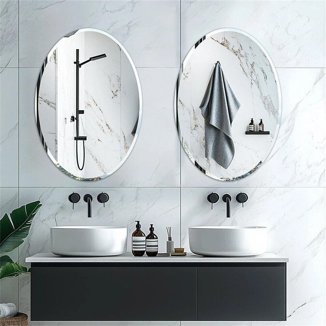 Frameless Oval Wall Mirror High Definition Elliptical Vanity Mirror with Beveled Silver Edge for Bathroom Bedroom Livingroom 6
