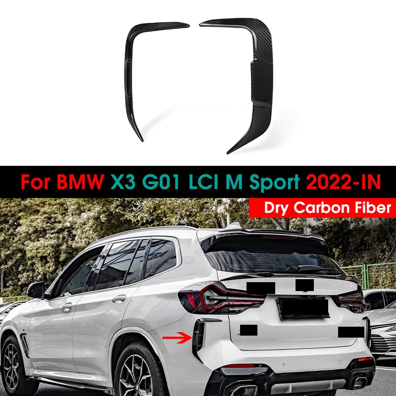 

2pcs Dry Carbon Fiber Rear Bumper Side Canards Fin Flaps Trim For BMW X3 G01 LCI M Sport 2022-IN Car Splitter Canard Body kit