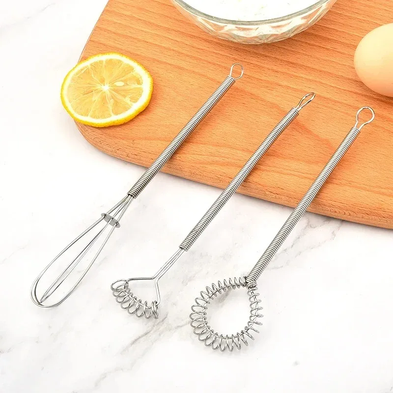 Mini Stainless Steel Egg Beaters 3PCS for Bar and Kitchen Stainless Steel Spring Whisk Set Whisk Eggs Wine Cream stainless steel stirrer