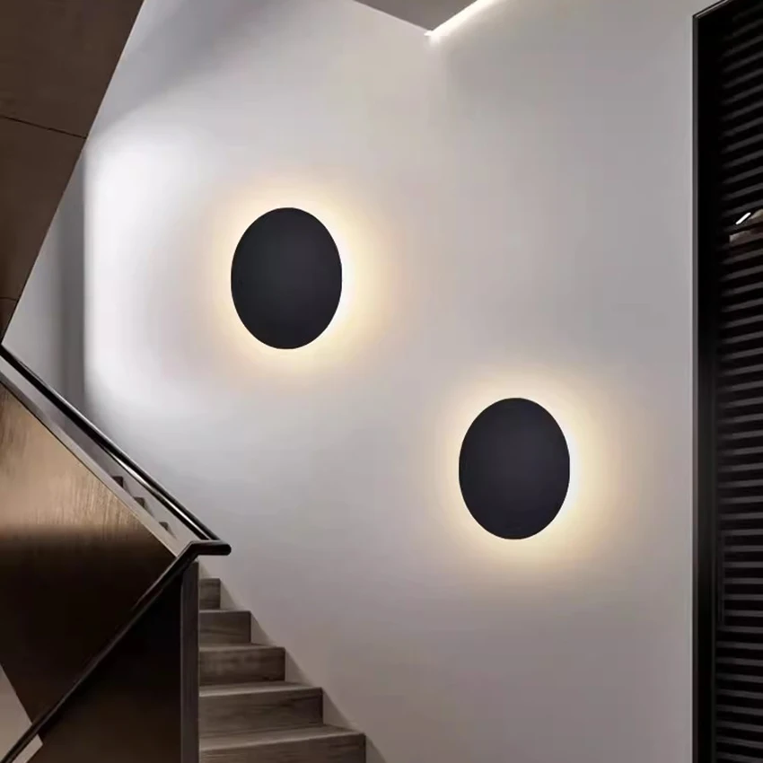 현대 LED 벽 램프, 실내 홈 데코, 흑백 알루미늄 벽 조명, 원형 디자인, AC90-260V