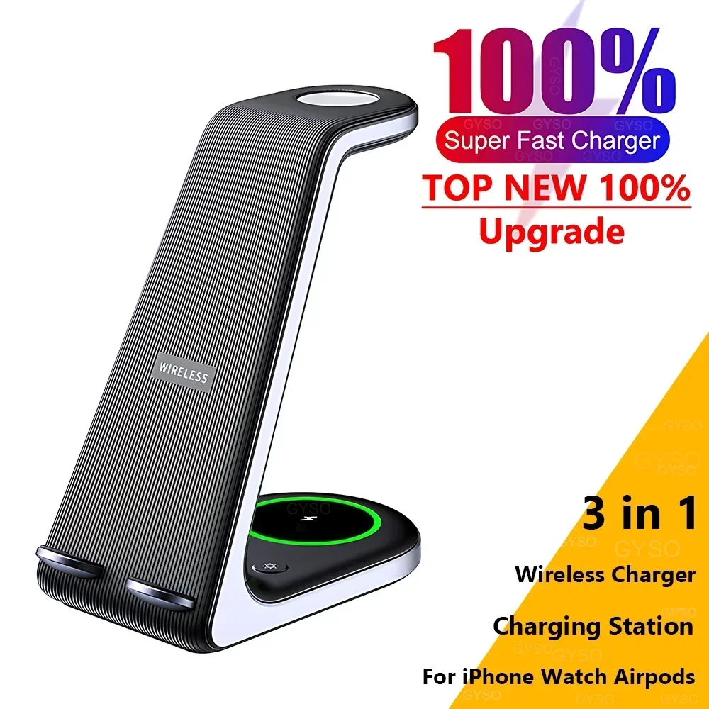 

3 in 1 Wireless Charger Stand 15W Fast Charging Dock Station for iPhone 15 14 13 12 11 X XR Apple Watch 6 7 8 iWatch Airpods Pro