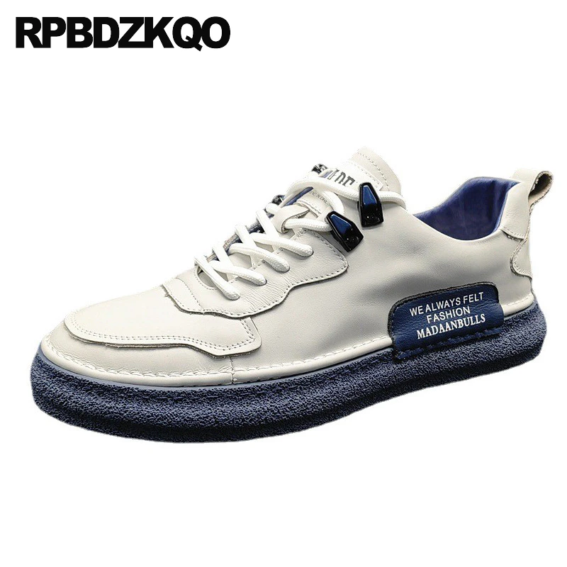 

Skate Shoes Round Toe Rubber Sole Athletic Sport Real Leather Men Lace Up School Korean Sneakers Trending Cowhide Flats Trainers