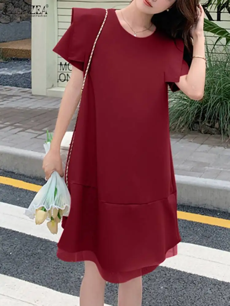 

Summer Fashion Ruffles Hem Dress 2024 ZANZEA Women Stylish Sundress Short Sleeve O Neck Robe Kaftan Elegant Work Party Vestidos