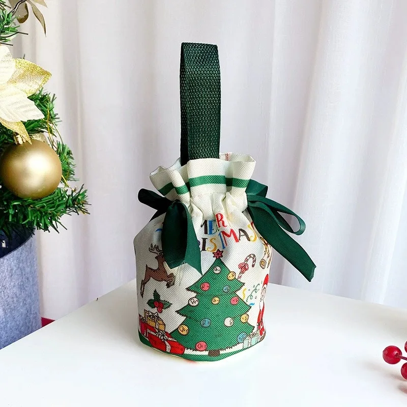 Christmas Small Canvas Bag Bouquet Pocket Tight Mouth Gift Packaging Bag Snowman Old Man Christmas Eve 2025 Companion Gift liji