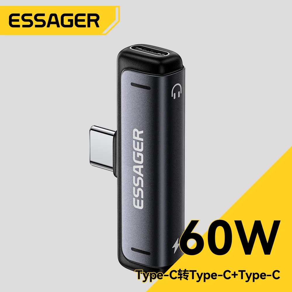 Essager 2-in-1 Charging & Audio Adapter USB Type C to 3.5mm Headphone Audio Aux Converter 60W Charging for iphone Xiaomi