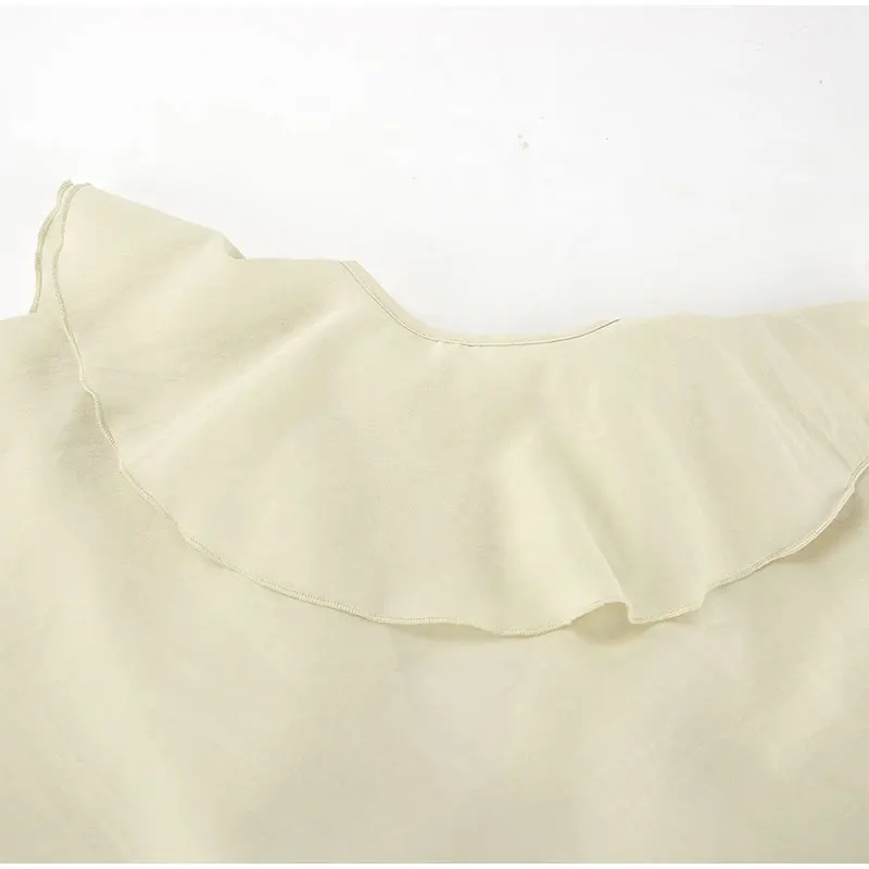 Conjunto de 2 piezas de pantalones cortos holgados con volantes para mujer, cuello en V, camisas caladas, pantalones cortos de pierna ancha, traje blanco para primavera y verano 2025.
