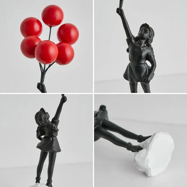 Statue en résine de ballon moderne nordique pour fille, décoration de maison, ballon volant, Sculpture artistique, ornements artisanaux, décor de salon 5