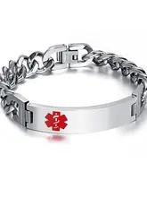  Customized Medical Alert ID Link Chain Bracelet Jewelry Free Engraved Infomation Quality Men Bangle 