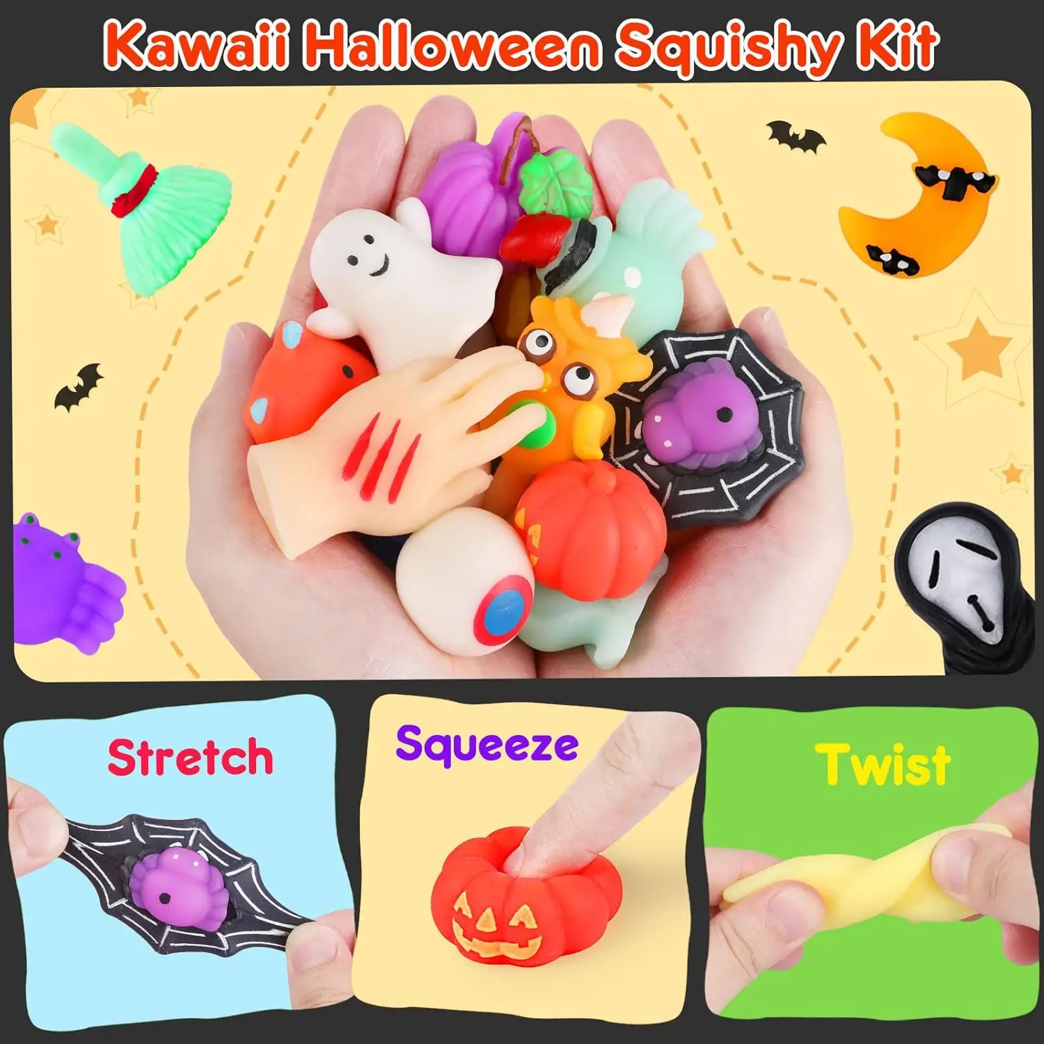 42 Pièces De Jouets Mochi Squishy D'Halloween Avec Boîte Cadeau. Mini