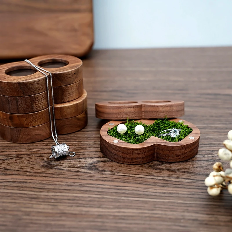 Wooden Ring Box Engagement Wedding Ceremony Heat Proposal Ring Box Jewelry Display Gift for Girl Walnut Wood Bracelet Package