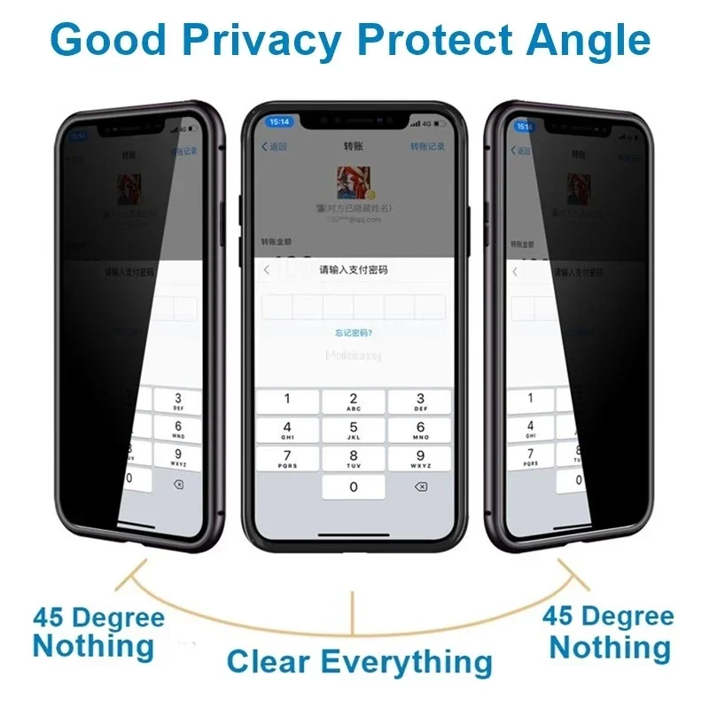 Magnetic tempered glass privacy metal case for iPhone 16 15 14 13 12 XR 11 pro Max 7 8 plus 360 magnet antispy protective cover
