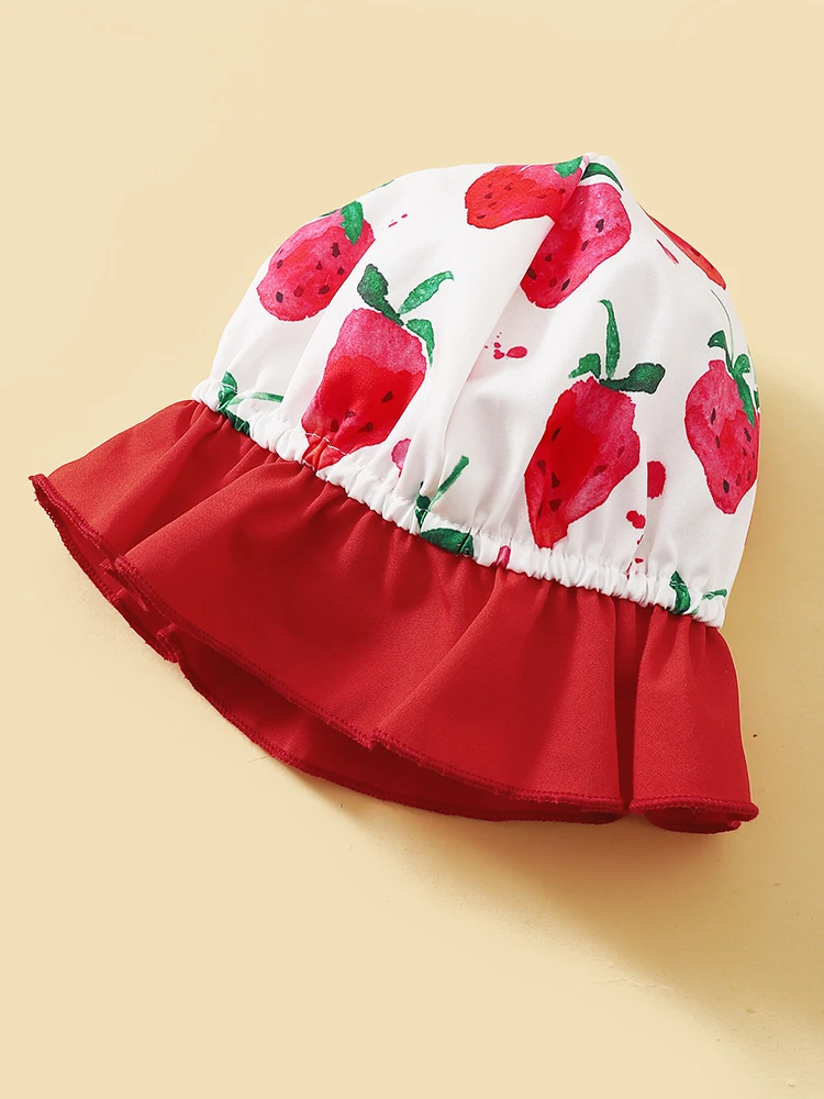 baby clothes set gift Summer Newborn Baby Girls Clothes Sets Strawberry Print Sling Romper+Western Style Cute Little Hat Children's Clothing Girls Baby Clothing Set medium