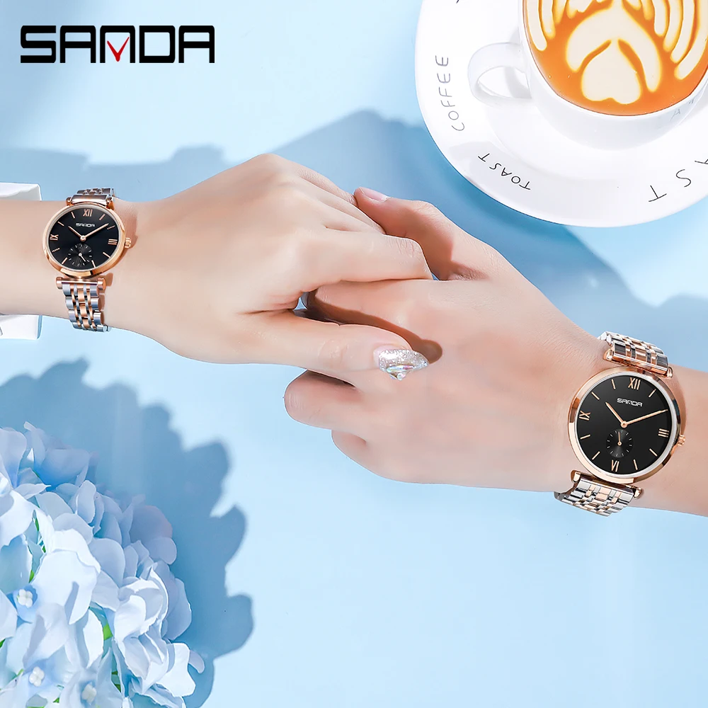 SANDA Couples' Watch for Women and Men Luxury Original Waterproof Personalized Fashion Quartz Wristwatch Couple Gift Girl Watch