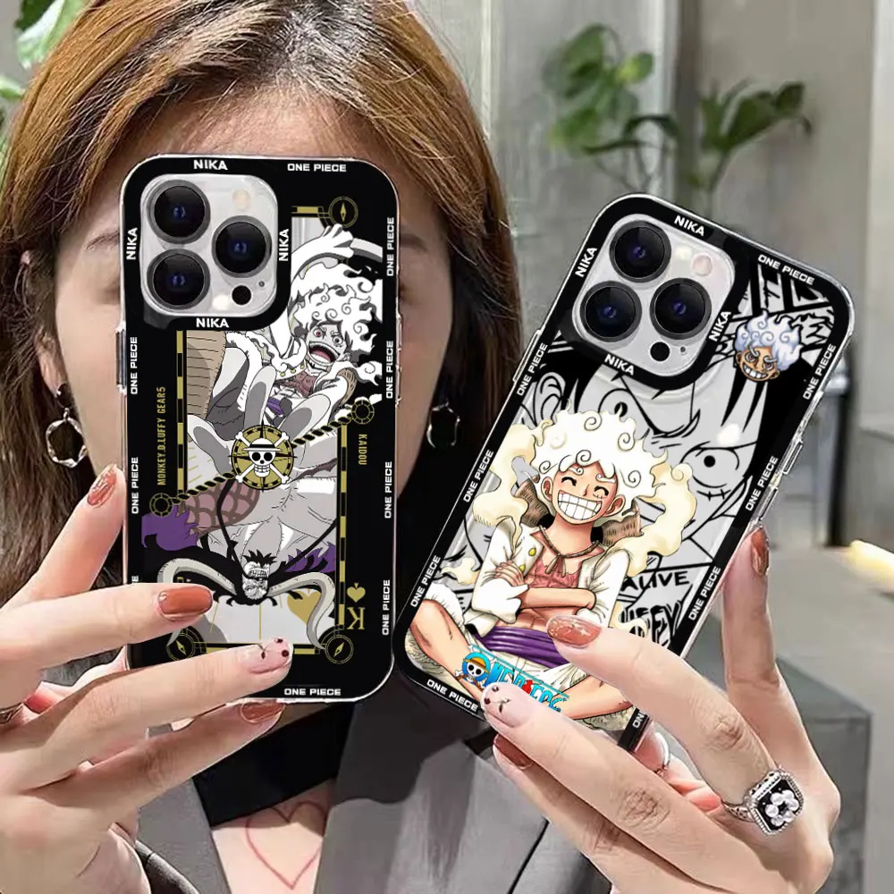 Japan Anime Luffys Gear 5 Phone Case For iPhone 15 14 13 12 Mini 11 Pro Max X XR XS 8 SE 2020 Plus One Pieces Transparent Cover