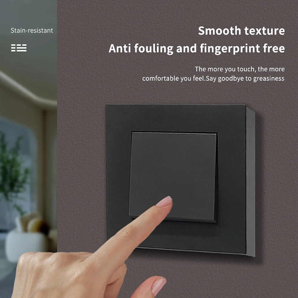 Wall Light Switch WESA Black Frosted Wall Light Switch Flame retardant Plastic 1 Gang 1 Way Europe Standards Wall Rocker Button Switch On And Off