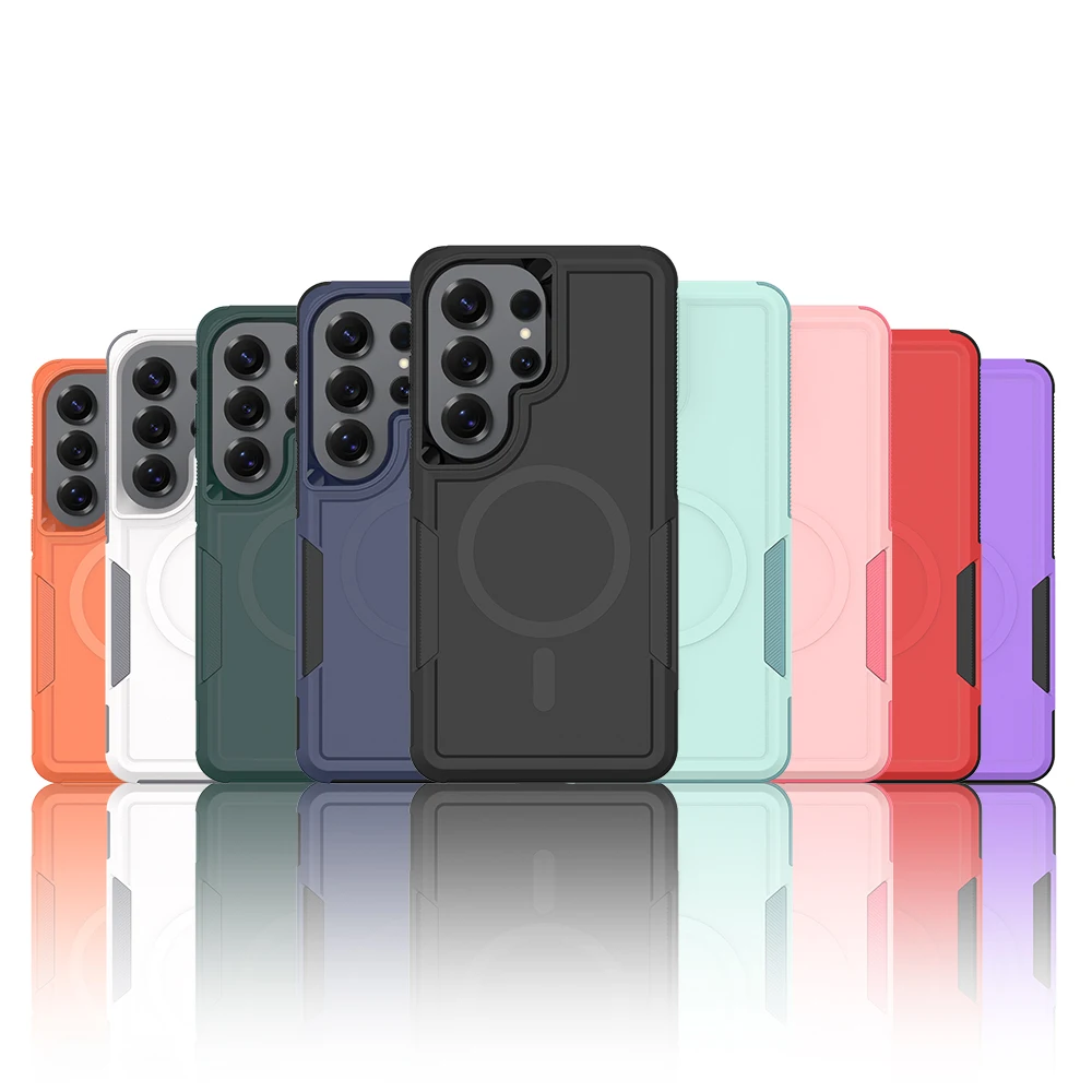 Enhanced Black Shockproof Armor Case with Magnetic Hybrid Design