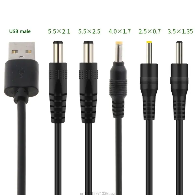 Universal USB to DC Power Supply Cable Adapter, Multisize Connector