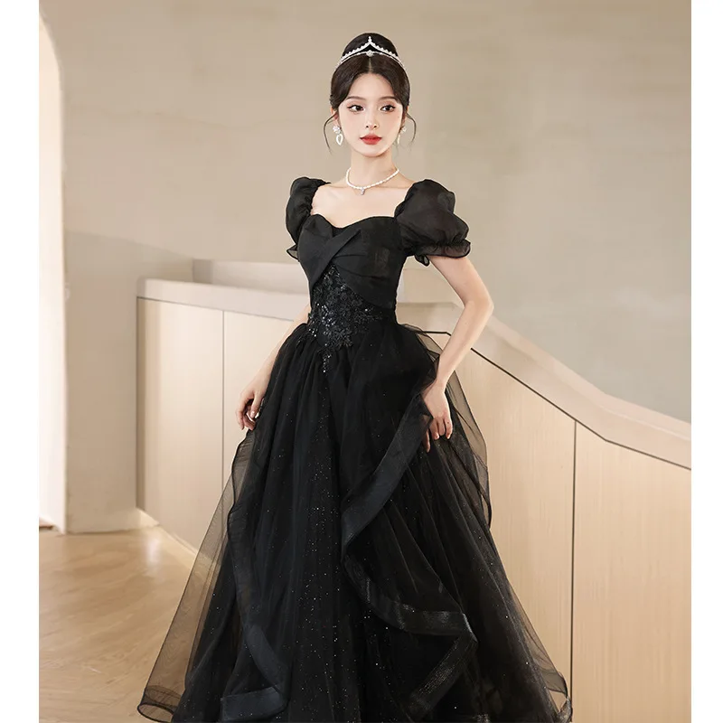 

Black Evening Dress Dress 2024 New Banquet Temperament High-end Light Luxury Niche Dinner Host High-end French Style y2k dress