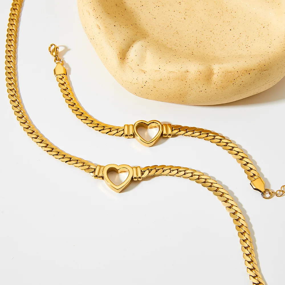 Greatera-Bracelet plaqué or pour femme, coeur en acier inoxydable, bijoux cubains romantiques, cadeau de la fête des Léons