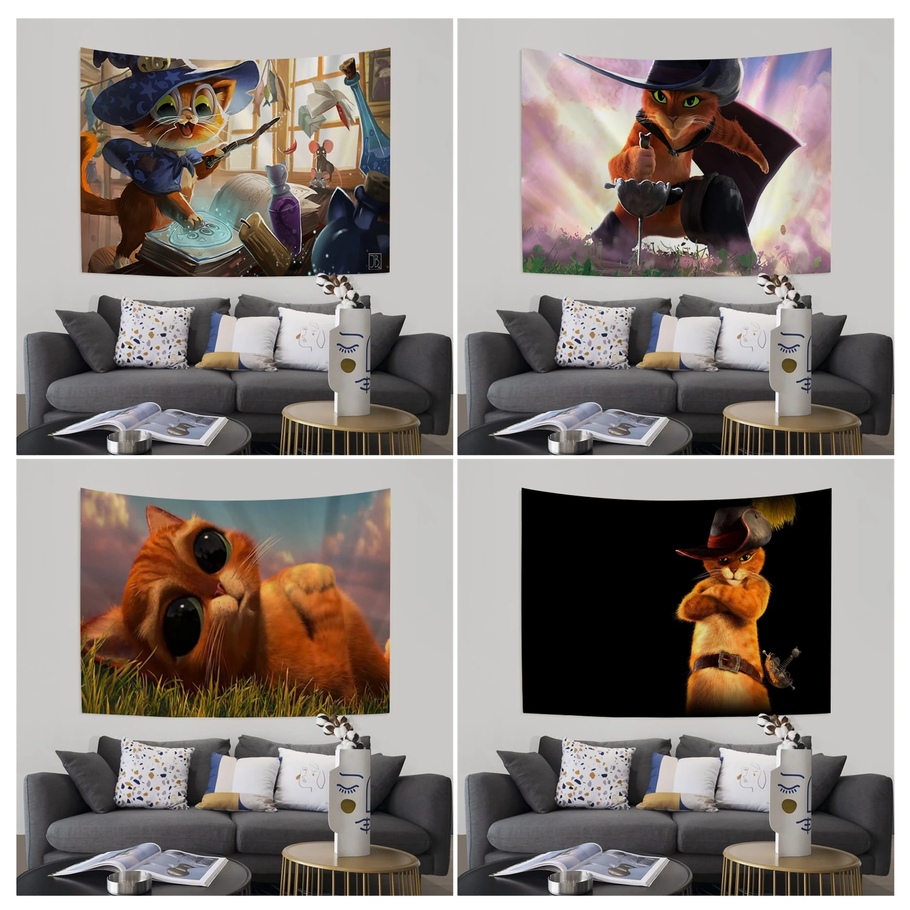 

Puss In Boots Cartoon Tapestry Home Decoration Hippie Bohemian Decoration Divination Home Decor