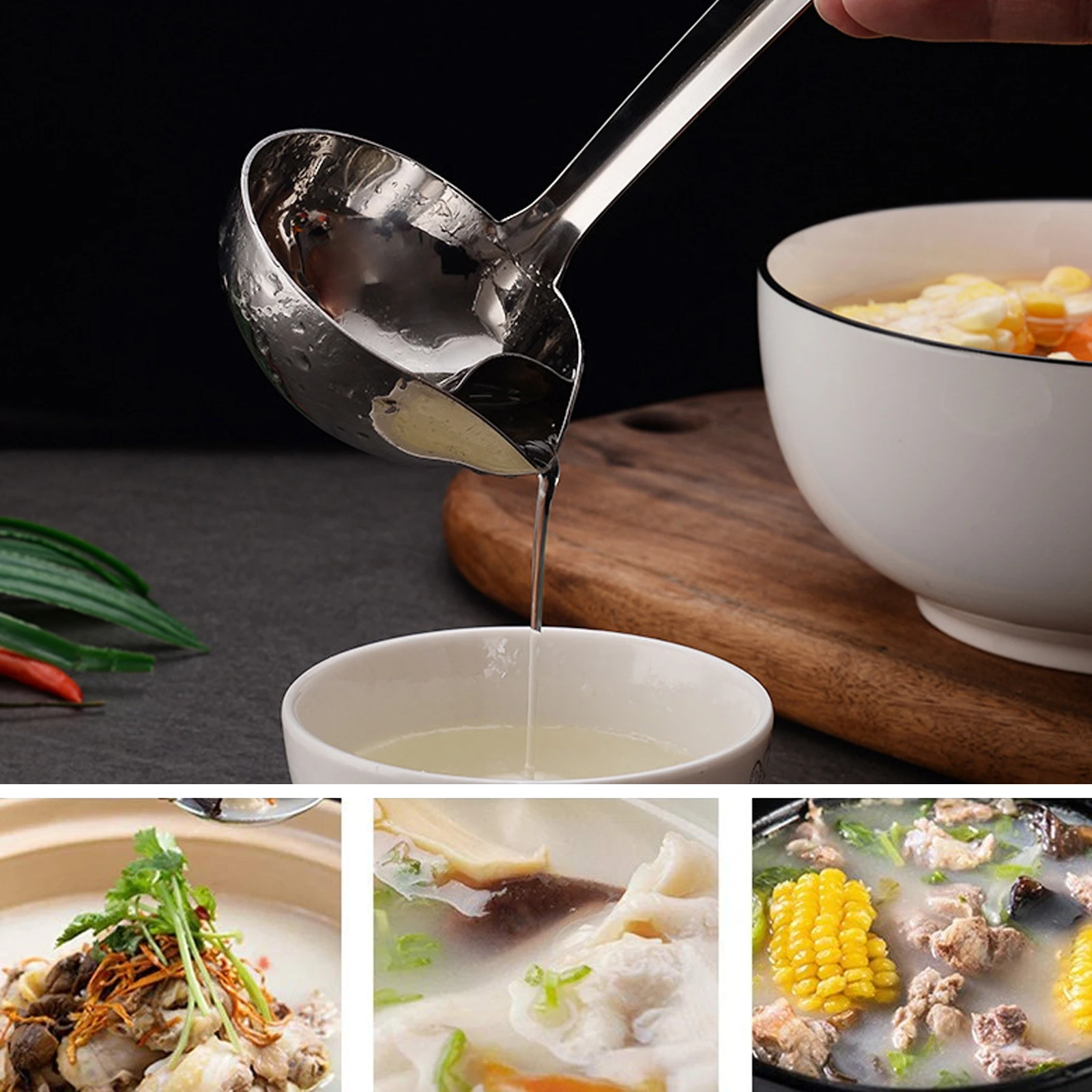 Kitchen Stainless Steel Fat Separator Soup Container Ladle Oil Strainer Meatoil Stripping
