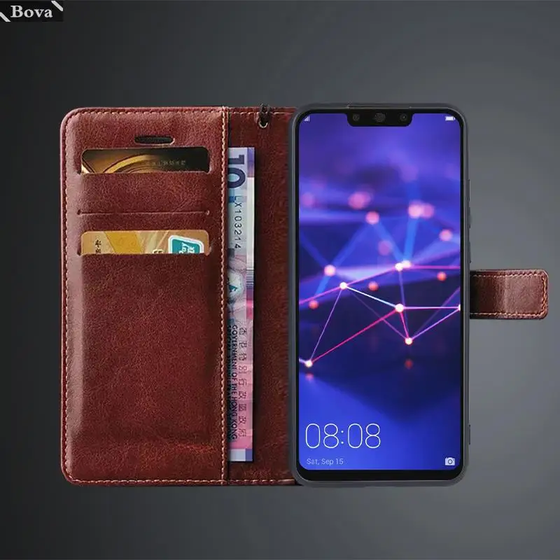Card Holder Leather Case Flip Cover Retro Wallet Phone Bag for Huawei Mate 20 Lite