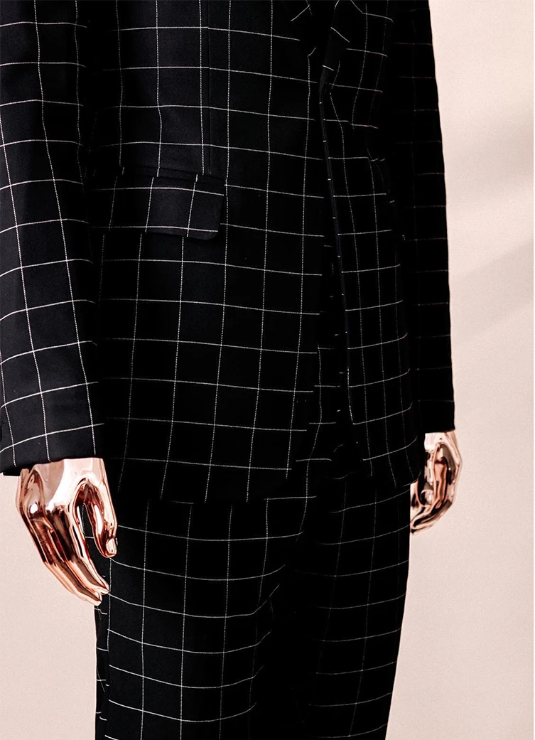 New Men's Suits Tailored 2 Pieces Blazer Pants One Button Wedding Peaked Lapel Plaid Cubes Stripes Formal Custom Made Plus Size