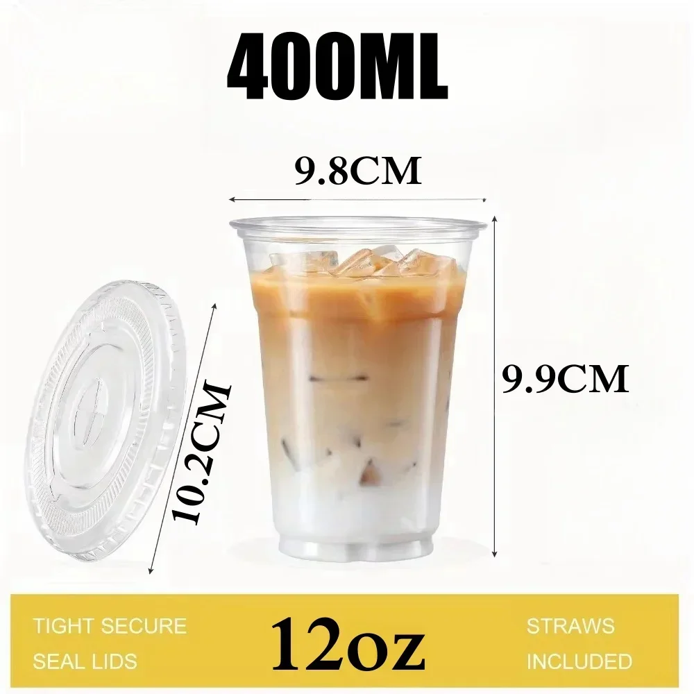 400ml Plastic Cups with Lids Snack and Drink Cup Double Plastic Cold Cup Clear Disposable PET Boba Milk Tea plastic cups