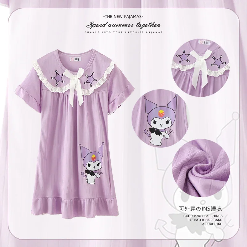 

2024 Kawaii Cartoon Cinnamoroll Children's Nightdress New Home Wear Pajamas Nightdress Thin Summer Little Girls Nightdress