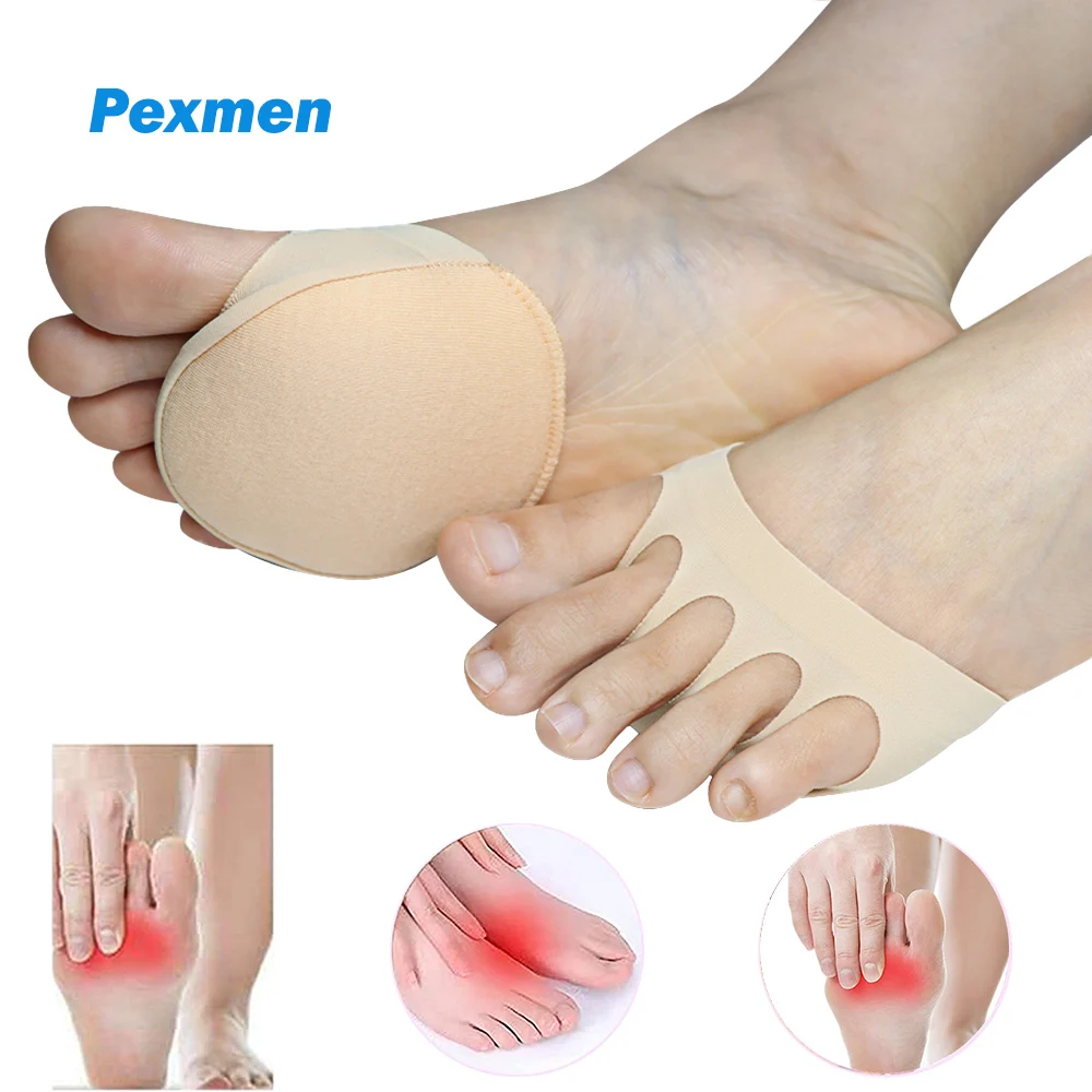 Pexmen 2Pcs/Bag Five Toes Forefoot Pads Women Half Insoles Metatarsal Pads Ball of Foot Cushion Non-Slip Corrective Toe Socks 2pcs pair five toed silicone forefoot forefoot gel toe transparent anti slip women high heel insoles pads insert massage cushion