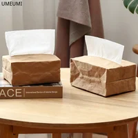 Creative pleated kraft paper waterproof tissue box modern designer storage napkin bag home desktop decoration 1