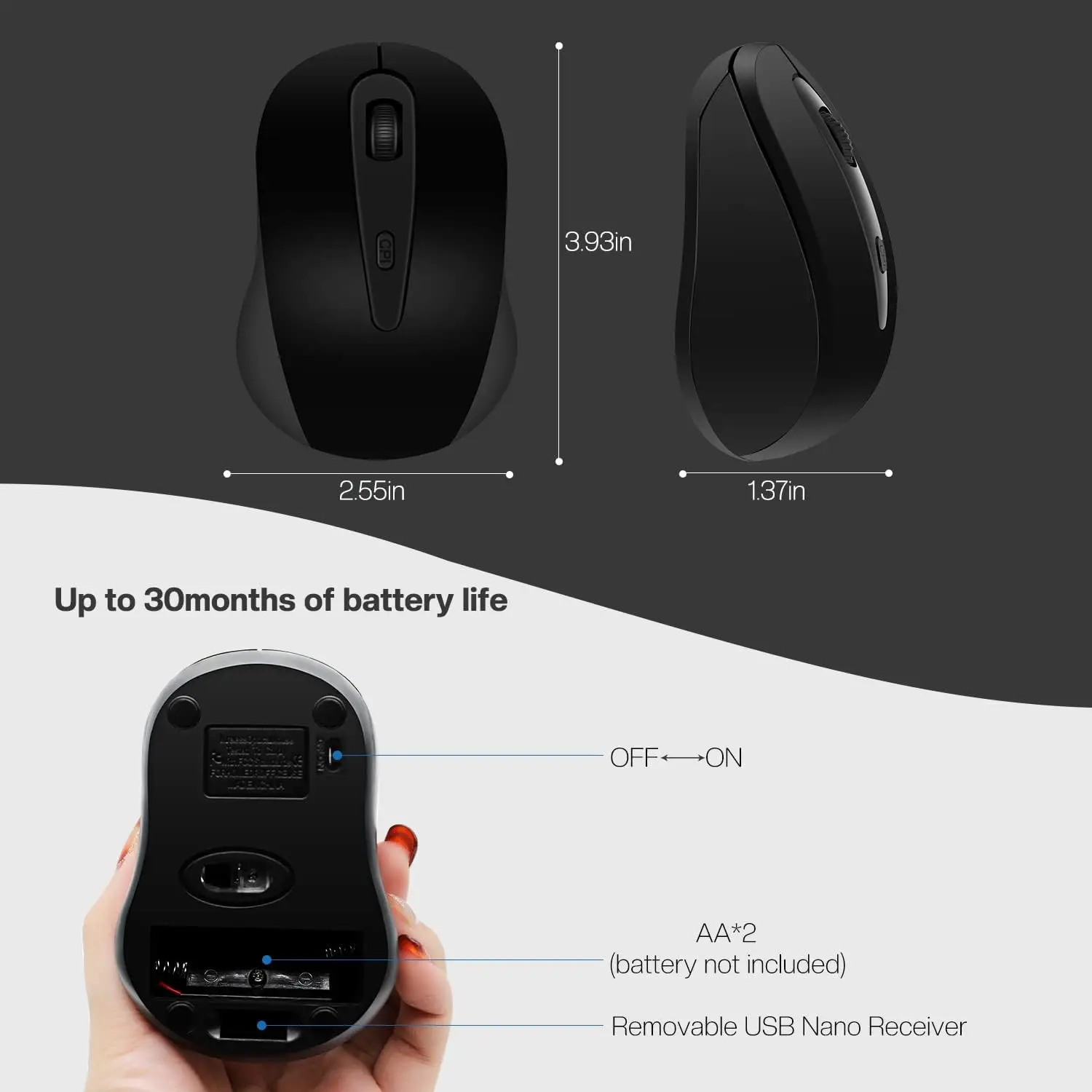 Wireless Mouse Silent Compact for Laptop with USB 2.4 GHz