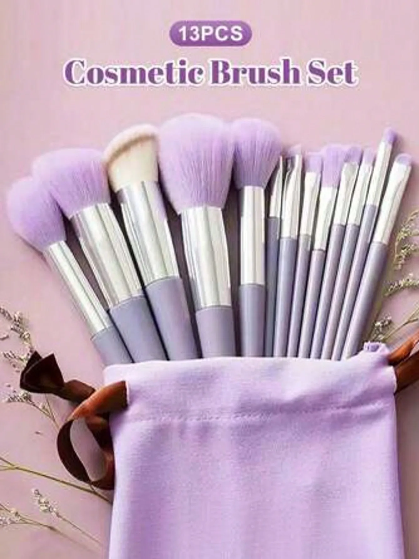 Deluxe 13-Piece Purple Makeup Brush Set with Blender Sponge & Powder Puff – Ultimate Beauty Tool Kit