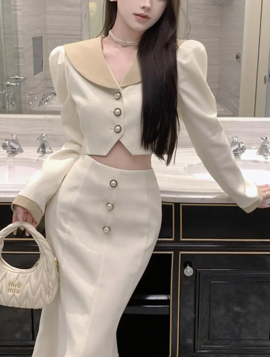 Elegant Two Piece Set Women Long Sleeves Short Coat + High Waist Mermaid Skirt Autumn Winter Solid Korean Style Patchwork Outfit